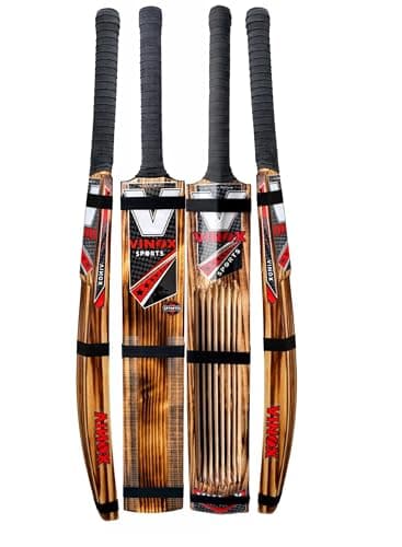 Vinox Sports Premium Kashmiri Willow Cricket Bat, Single Blade, Long Indian Handle, Natural Wood with Red and Black Graphics, Power Hitting Profile