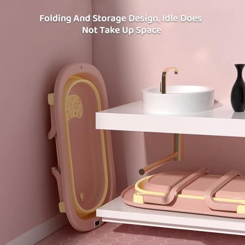 StarAndDaisy Bath Tub for Baby 0-3 Years/Foldable Bath tub for Kids with Cushion & temerature Sensor, Space Saving Design, Newborn Baby Folding Bathing Tub Girls & Boys, Easy to Store -Pink 5
