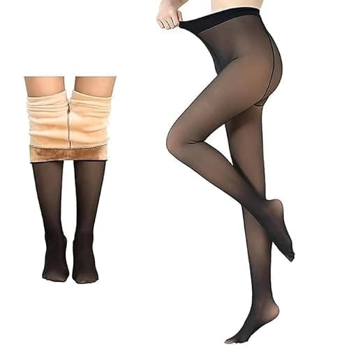 FLYNGO Women Skinny Fit Mid Rise Winter Wear Warm Fleece Thermal Leggings Tights Pants, Waist Size : 26 to 34 (Fake Translucent)