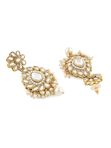 ZAVERI PEARLS Gold Tone Dazzling Kundan Multistrand Pearls Choker Necklace Earring & Maangtikka Set For Women-ZPFK19087 5