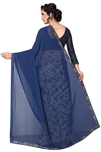 RAJESHWAR FASHION WITH RF Women's Half &Half Georgette Printed Saree With Lace & Blouse(A29 BLUE_Free Size) 3
