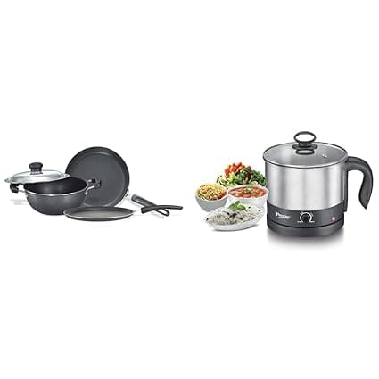 Prestige Aluminium Omega Select Plus Residue Free Non-Stick Kitchen Set, 3-Pieces + Multi Cooker 1 L- PMC 1.0+