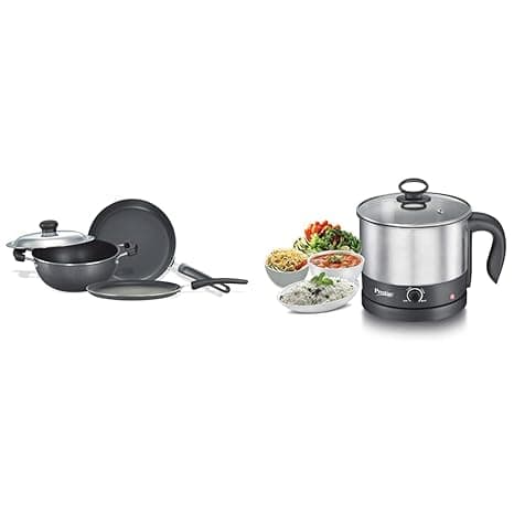 Prestige Aluminium Omega Select Plus Residue Free Non-Stick Kitchen Set, 3-Pieces + Multi Cooker 1 L- PMC 1.0+