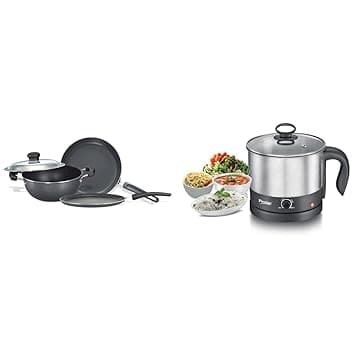 Prestige Aluminium Omega Select Plus Residue Free Non-Stick Kitchen Set, 3-Pieces + Multi Cooker 1 L- PMC 1.0+