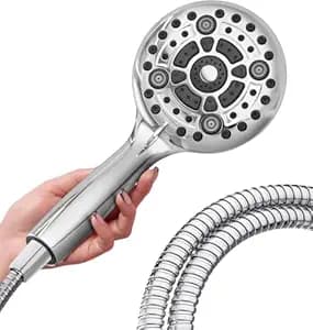 Marcoware ABS Multi Function 6 Mode Bathroom Hand Shower set/Shower Head for Bathroom with Mist, Massage & Rain functions with Steel flexible tube Pipe 1.5 Meters & Hook, Chrome, Polished Finish