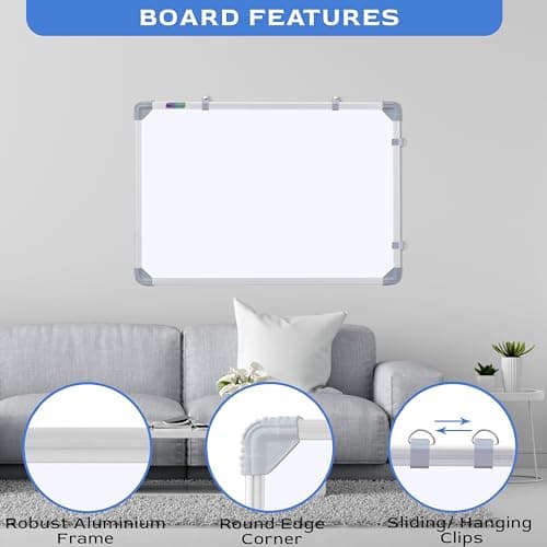 Eduway 2x3 Feet Kunj Non-Magnetic Double-Sided White Board and Chalk Board | Ideal Use for Home, Office, Kids with Sliding Hanging Clips, Robust Aluminum Frame and Smooth Melamine Surface (89x59 cms)' 5