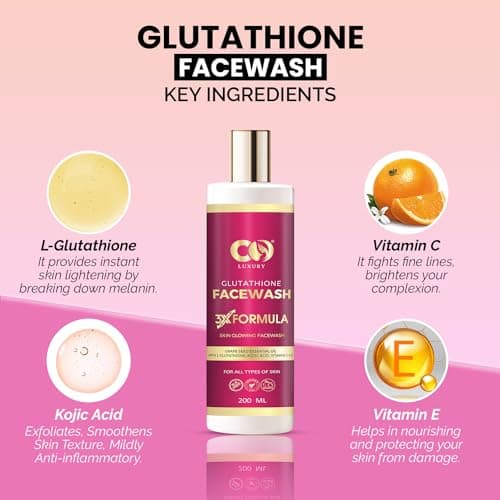 CO Luxury Glutathione Face Wash with Vitamin C & Kojic Acid | Skin Brightening Facial Cleanser for Men & Women | SLS & Paraben Free Facewash for All Skin Types 3