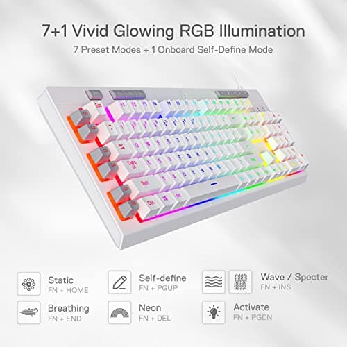 Redragon K512 Shiva RGB Backlit Membrane Gaming Keyboard with Multimedia Keys, Linear Mechanical-Feel Switch, 6 Extra On-Board Macro Keys, Dedicated Media Control, Detachable Wrist Rest, White 5
