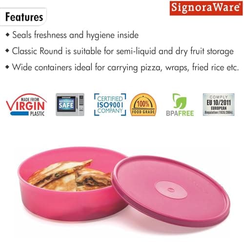 SignoraWare Classic BPA Free Plastic Round Big Containers | Airtight & Leakproof | Microwave & Dishwasher Safe | Stackable Container | Best for Home, Office & Pantry use (800ml | Pink) 3