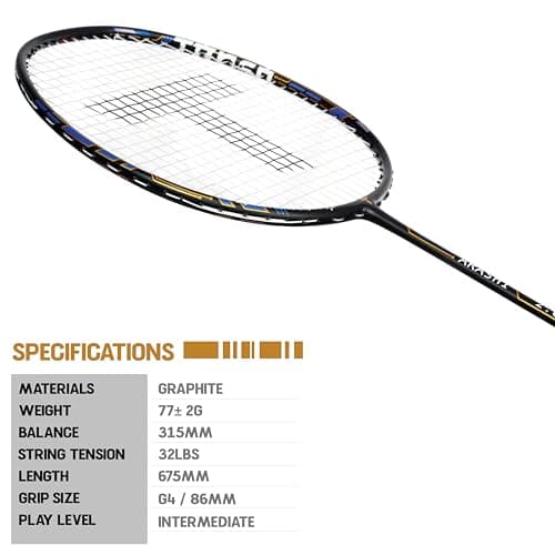 TANSO Arashi 2.0 Full Graphite Ultra Light Weight Carbon Fibre Strung Badminton Racket with Free Full Racquet Cover (77 Grams, 32 Lbs Tension, Strung with Premium Strings) (Blue) 2