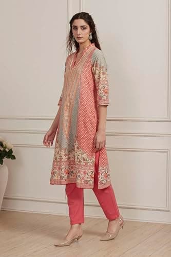Biba Women Red Cotton Printed Straight Kurta_46 3