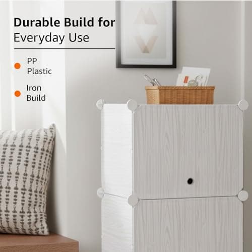 amazon basics Plastic Shoe Rack | 3-Door | 44.5 × 32 × 95.5 cm | Grey Wood Grain | PP + Iron | Stackable, Dustproof, Foldable & Easy Assembly 3