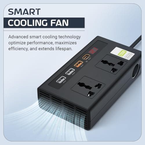 STARQ - 200W Car Laptop Charger/Power Inverter with 3 USB (3.1A Max) + 1 C Type(24 W PD) Smart USB Charging Ports, 12V DC to 220V AC, 2X Universal AC Outlet (Double-Plug) 3