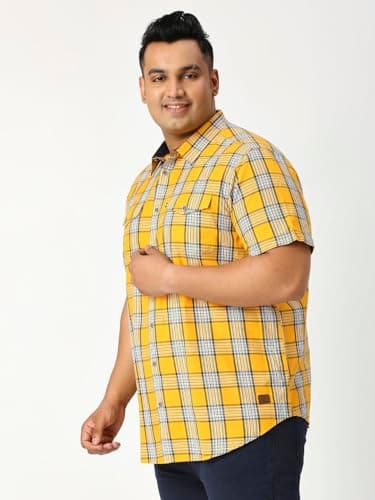 Thomas Scott Men Plus Size Half Sleeves 100% Cotton Checks Shirt (Tango, 4XL) 3