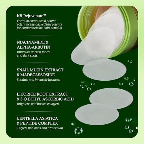 Toning Polish Pads - Korean Skincare for Dark Spots, Wrinkles & Dull Skin - Hydrating Facial Treatment with Snail Mucin, Niacinamide, Peptides & Centella - 100 Count 2