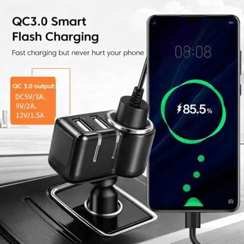 DETACHI Car Charger 3.1A Dual USB Fast Charging Adapter with 12V/24V Socket Lighter Socket Splitter, LED Charging Indicator, Universal Mobile Charger for Phone, GPS, Dash Cam & Car Accessories 4