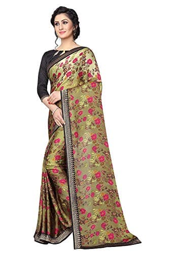 RAJESHWAR FASHION WITH RF Women's Moss Silk Floral Printed Sarees For Women With Jacquard Lace Border & Blouse Piece(A28 GREY_Multicoloured) 2