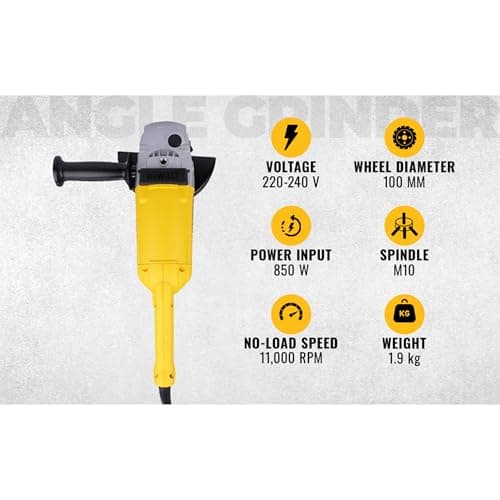 DEWALT DW801-IN, 850W, 4'' (100mm) Heavy Duty Angle Grinder Engineered For Heavy Duty Applications with Spindle Lock and Toggle switch, 2 Year Warranty (SIDE HANDLE INCLUDED) 2