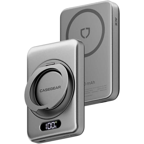 CASEGEAR ACE 10000mAh Aluminium Wireless Power Bank Compatible with Magsafe, Strong N54 Magnet, 20W Fast Charging, Compatible with iPhone 12 & Above, Samsung, etc. 360° Rotating Stand, Digital Display