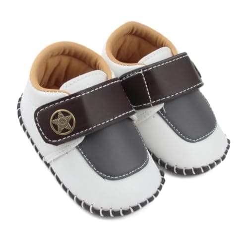 Neska Moda 6 To 12 Months Baby Boys & Girls Synthetic Leather Colorblock Hook & Loop Closure Booties (Dark Brown & White) - BT5009