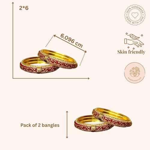 ACCESSHER Gold Plated Red Enamel Bangle Style Brass Kada for Women | Traditional Rajwadi Bangles with White Stones | Stylish Bangles Set for Girls and Women (2.8) 5