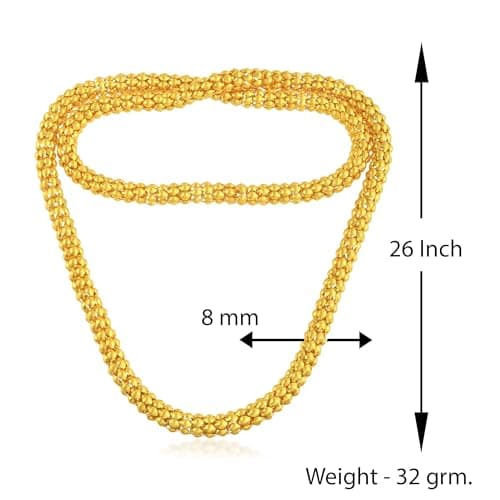 Gold Plated Chain Necklace (26 Inch) for Men & Women | Thick Hollow Long Chain | Lightweight Heavy Look Fashion Jewellery 3