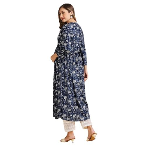 MomToBe Women's Rayon Maternity Kurta/Pregnancy Kurti/Easy Breastfeeding Kurta with Zippers for Nursing Pre and Post Pregnancy (Dark Blue :: X-Large) 4