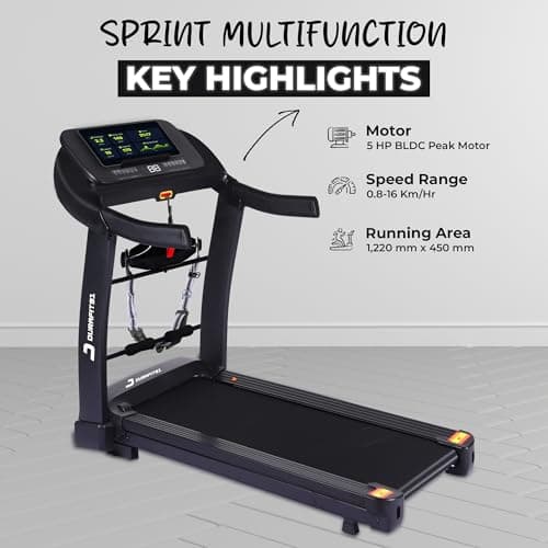 Durafit91™ Sprint Multifunction 5HP Peak BLDC Motorized | Hydraulic Foldable Treadmill | 16 Km/Hr Max Speed| 140Kg User Weight | Bluetooth Speaker| Wynd app | Home use| Black 3