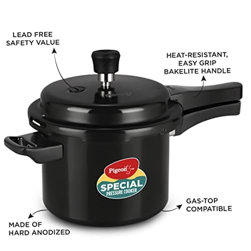 Pigeon by Stovekraft Induction Base Outer Lid Hard Anodised Aluminium Pressure Cooker Combo , 2 L and 3 L (Black) 5