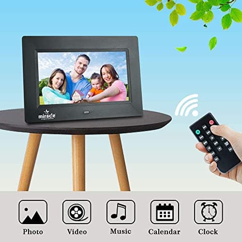 Miracle Digital 7 Inch IPS HD Digital Photo Frame, 1024×600 Display, 8GB Memory, 2GB RAM, 180° Wide Angle, Photo Video Music Playback, Slideshow, SD Card & USB Support with Remote 4