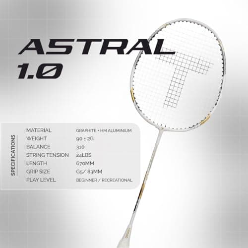 TANSO Astral 1.0 Composite Strung Badminton Racket with Free Full Racquet Cover (90 Grams, Jointless, High Strength Aluminium Frame, Carbon Fibre Shaft, 24 Lbs Tension) 3