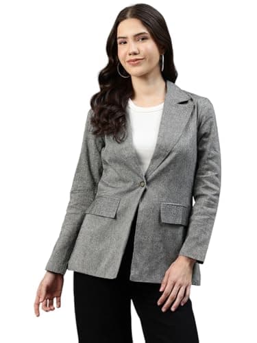 Cottinfab Grey Solid Single-Breasted Cotton Blazer