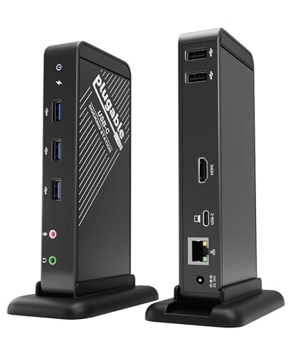 Plugable USB-C Docking Station for Specific Windows, MacBook, Chromebook, and Linux USB-C and Thunderbolt 3 Systems (4K@30Hz/1080P@60Hz HDMI, 60W Charging on Supported Systems)