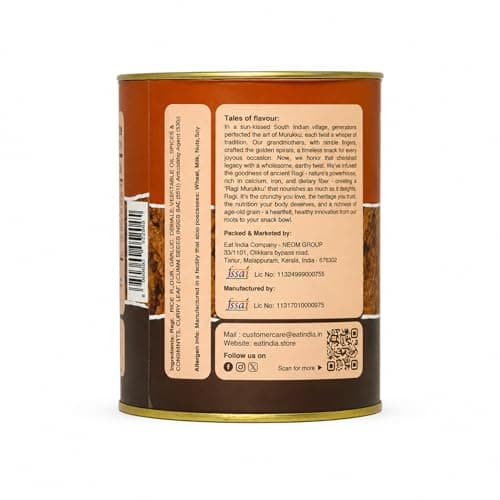 Eat India Company Ragi Murukku 240g(Pack of 2x120g) | Finger Millet Chakli | No Maida | No Added Sugar | Extra Crunchy | Premium | Kezhvaragu | South Indian Snack 5