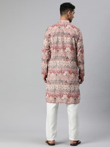 Majestic Man Cotton Blend Ethnic Motifs Abstract Printed Kurta for Men (Mauve, Small) 4