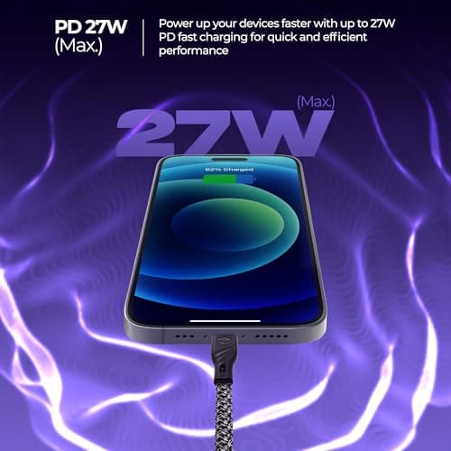 Zebronics Type-C to Lightning Fast Charging Cable, 27W PD Rapid Charging, Charge & Sync Support, Braided Tangle-Free Design, 1.5 Meter Length, Compatible with Type-C PD Adapters (TL300, Black+White) 2