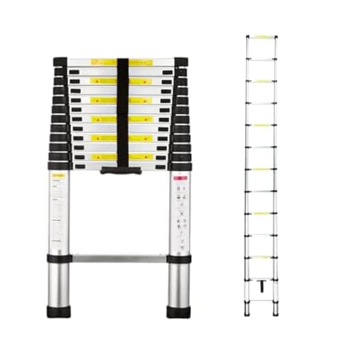 Amazon Basics 5.1 m (16.73 ft) Foldable Telescopic Ladder | Aluminum 13-Step Portable Ladder | Space-Saving for Home Maintenance & Outdoor Tasks