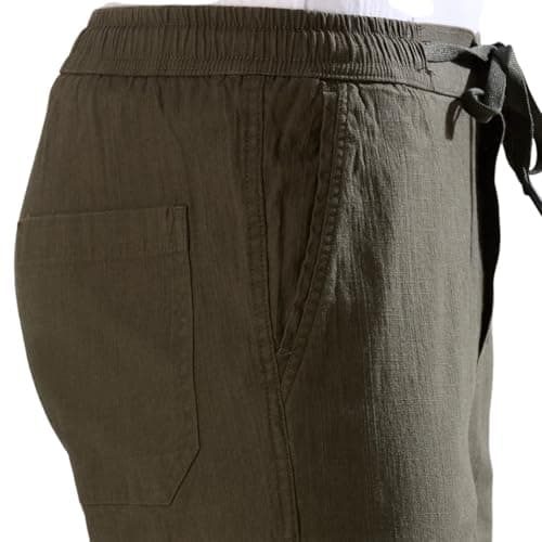 TRUE COLORS OF INDIA TCI Men's Travel Pants Casual Pant – Linen Cotton Lycra Joggers/Trousers with Elastic Waistband & Drawstring, Button & Zip Closure, 4 Pockets, Lightweight Bottomwear Green 5