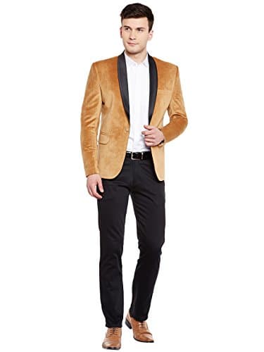 Wintage Men's Regular Fit Tuxedo Single Breasted Blazer (Tuxvelvet201Color7S44_Gold_44) 5