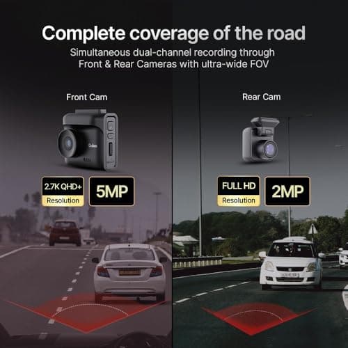 Qubo Car Dashcam Pro 2.7K | Dual Channel | Hero Group | NightPulse Vision | 5MP QHD+ Front Wide 2MP FHD Rear | G-Sensor | 2" LCD | Built-in GPS, Wi-Fi, Mic | App | Up to 1TB Storage| Made in India 2