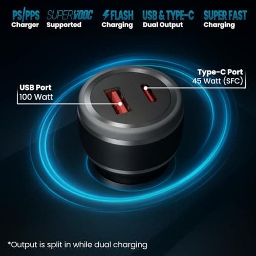 AILKIN 145W Fast Charging Car Charger,Dual Output 100W QC + 45W PD Type C Car Adapter,Quick Car Charging Compatible with All Cars for iPhone & Android Smartphone,Smartwatch,Earbud,Power Bank & More 5