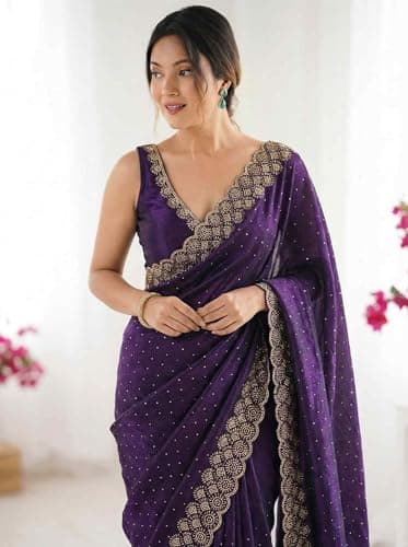 Shiv Textiles Women's Space Silk Siroski Work Saree(CM-912-PURPLE) 3
