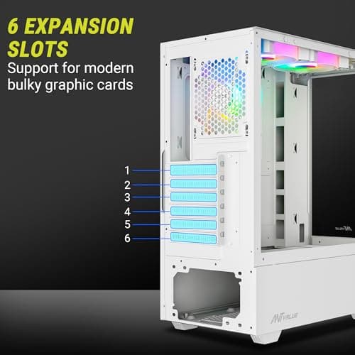 Ant Value Tempered_Glass CV100 Mid-Tower Computer Case/Gaming Cabinet Â– White | Support ATX, M-ATX, ITX | Pre-Installed 2 Top & 1 Rear Rainbow Fans 5