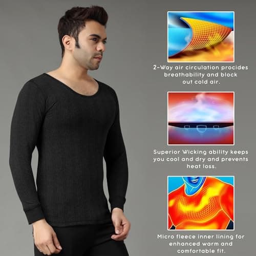 FF Winterwear Thermal Vest for Men, Long Sleevs Upper Innerwear Warmer Round Nack Vest for Winters Size - L (Color - Black) 5