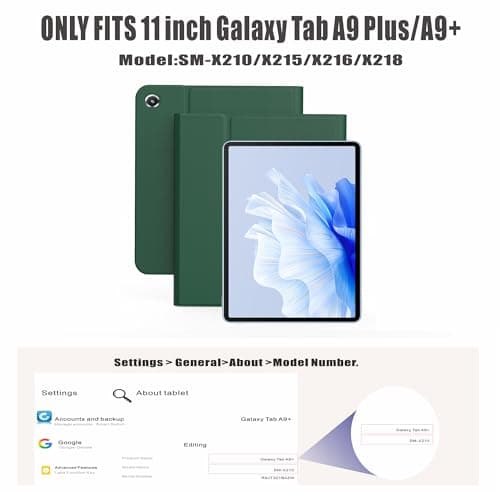 Case Keyboard for 10.9inch Samsung Galaxy Tab A9+ Plus 2023/A11+ Plus 2025,Includes Mouse and 7 Color Rainbow Backlight Magnetic Keyboard,Premium PU Leather Cover with Auto Sleep/Wake,Midnight Green 2