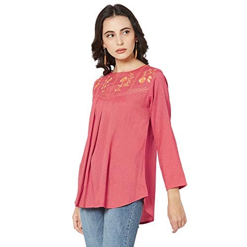 Go.4.it Rayon Pin Stripes Women's Top with Classy Embroidery Cherry 3XL 3