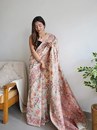 Amazon Brand - Anarva Women's Silk Saree With Blouse Piece | saree for women(shahtoosh-creme) 6