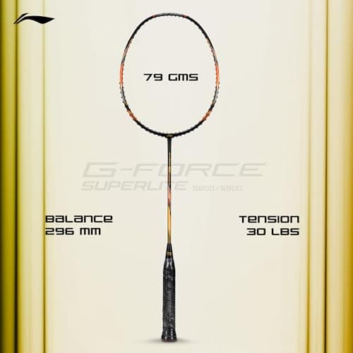 Li-Ning G-Force 5900 Superlite Strung Badminton Racquet with Free Head Cover| 79 Grams (Black/Gold) 5