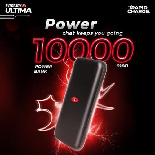 Eveready Ultima Power Bank PB01,10,000mAh,22.5W Fast Charging PD & QC Compatible,Triple Output for iPhone,Android & Other Qi Enabled Devices,Universal Compatibility,Overcharging Protection,Black 2