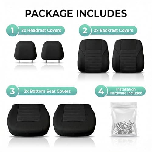 FH GROUP FB068102 3D Polyester Air Mesh Seat Covers Pair Set (Airbag Compatible) w. Gifts, Solid Black Color- Fit Most Car, Truck, SUV, or Van 6